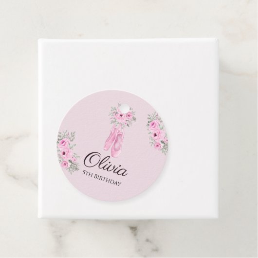 Elegant Pink Floral Ballerina Shoes Girls Birthday Bedankjes Labels (In situ)