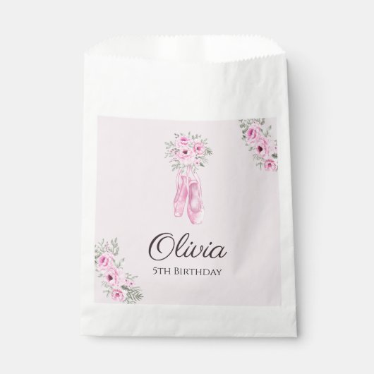 Elegant Pink Floral Ballerina Shoes Girls Birthday Bedankzakje (Voorkant)