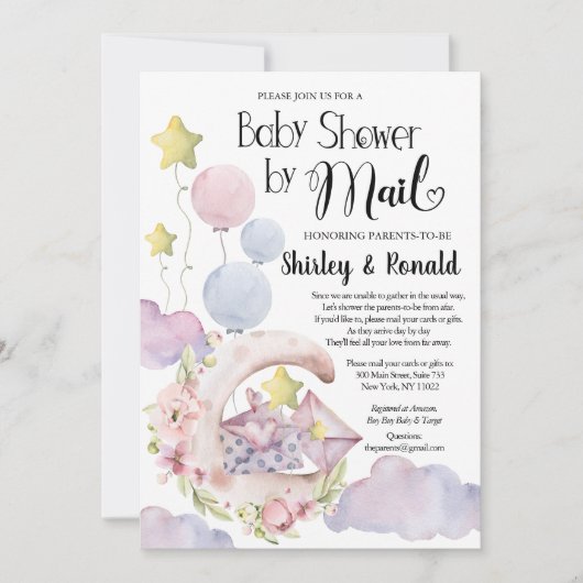 Elegant Pink Floral Balloons Baby shower per post Kaart (Voorkant)