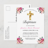 Elegant PInk Floral Baptism Invitation Briefkaart (Voorkant / Achterkant)