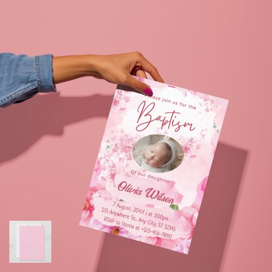 Elegant Pink Floral Baptism Uitnodiging voor Baby