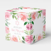 Elegant Pink Floral Bat Mitzvah Custom Party Bedankdoosjes (Voorkant Zijde)