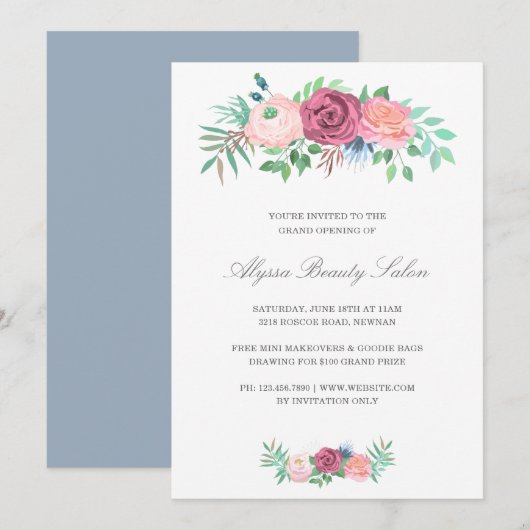 Elegant Pink Floral Beauty Salon Grand Opening Kaart (Voorkant / Achterkant)