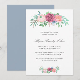 Elegant Pink Floral Beauty Salon Grand Opening Kaart