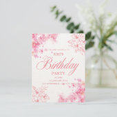 Elegant Pink Floral Birthday Invitation Aankondiging (Staand voorkant)