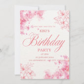 Elegant Pink Floral Birthday Invitation Bedankkaart (Voorkant)