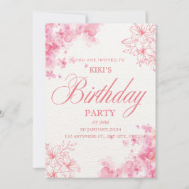 Elegant Pink Floral Birthday Invitation Bedankkaart