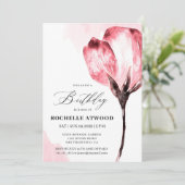 Elegant Pink Floral Birthday Party Invitation Kaart (Staand voorkant)