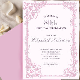 Elegant Pink Floral Border Women's 80th Birthday  Kaart