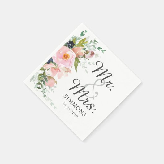 Elegant Pink Floral Bouquet de heer & Mrs Wedding Servet (Hoek)