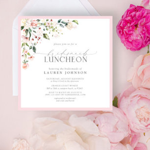 Elegant Pink Floral Bridal Luncheon Kaart