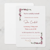 Elegant Pink Floral Bridal Shower Invitation | Min Kaart (Voorkant / Achterkant)