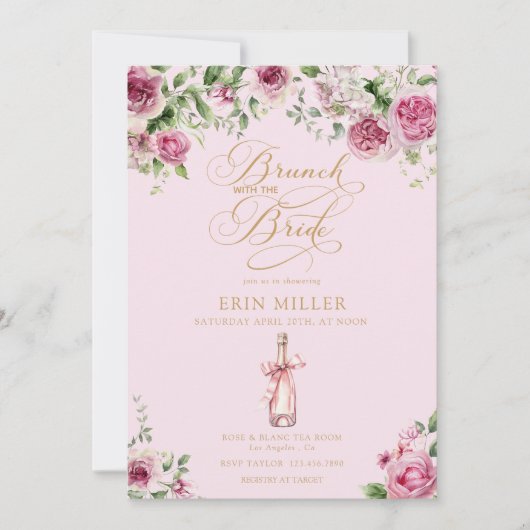 Elegant Pink Floral Bridal Shower Kaart (Voorkant)