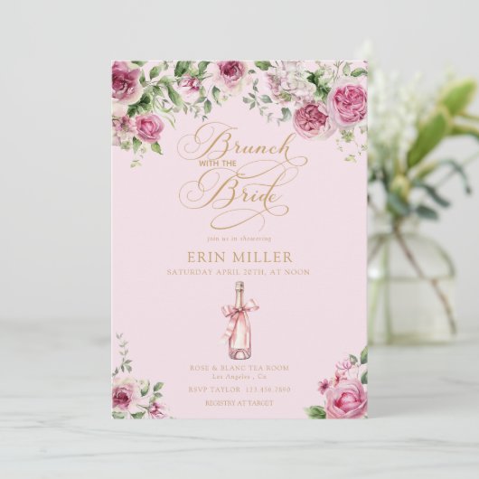 Elegant Pink Floral Bridal Shower Kaart (Staand voorkant)