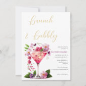 Elegant Pink Floral Brunch en Bubble Vrijgezellenf Kaart (Voorkant)