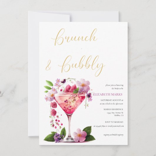 Elegant Pink Floral Brunch en Bubble Vrijgezellenf Kaart (Voorkant)