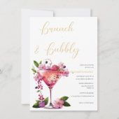 Elegant Pink Floral Brunch en Bubble Vrijgezellenf Kaart (Voorkant)