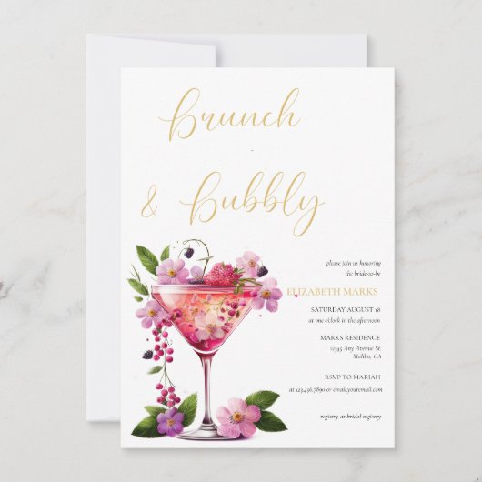 Elegant Pink Floral Brunch en Bubble Vrijgezellenf Kaart (Voorkant)