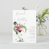 Elegant Pink Floral Brunch en Bubble Vrijgezellenf Kaart (Staand voorkant)