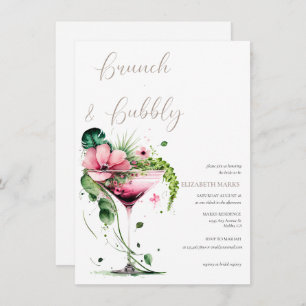 Elegant Pink Floral Brunch en Bubble Vrijgezellenf Kaart
