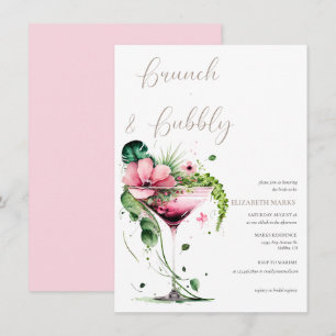 Elegant Pink Floral Brunch en Bubble Vrijgezellenf Kaart