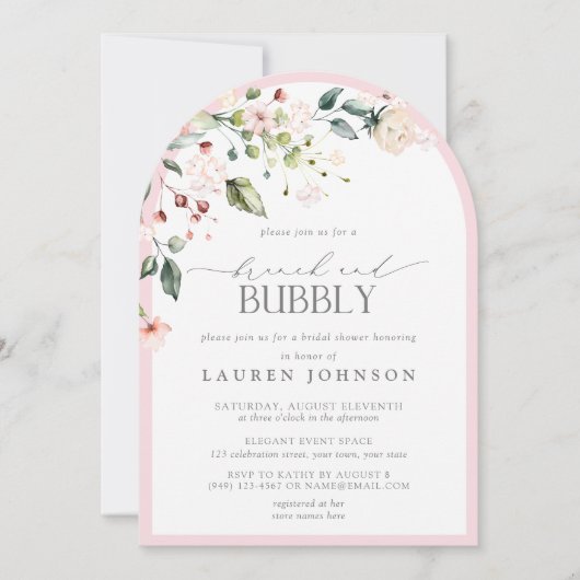 Elegant Pink Floral Brunch en Bubble Vrijgezellenf Kaart (Voorkant)