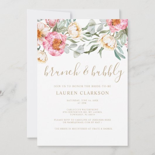 Elegant Pink Floral Brunch Vrijgezellenfeest Kaart (Voorkant)