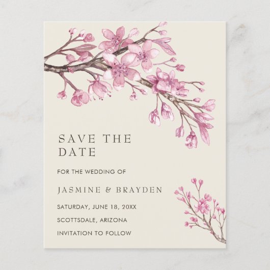 Elegant Pink Floral Budget Weddenschap Save the Da (Voorkant)