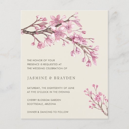Elegant Pink Floral Budget Weddenschap Uitnodiging Flyer (Voorkant)