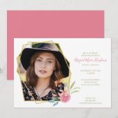 Elegant Pink Floral Celebration of Life Funeral Bedankkaart (Voorkant / Achterkant)