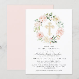Elegant Pink Floral Celebration of Life Funeral Kaart