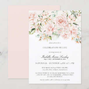 Elegant Pink Floral Celebration of Life Funeral Kaart