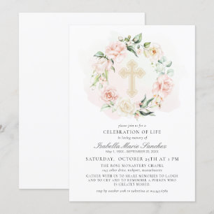 Elegant Pink Floral Celebration of Life Funeral Kaart