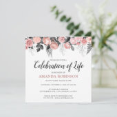 Elegant Pink Floral Celebration of Life | Memorial Kaart (Staand voorkant)