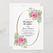 Elegant Pink Floral Champagne Breakfast Kaart (Voorkant / Achterkant)