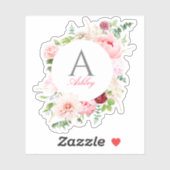 Elegant Pink Floral Ciral Lijst Naam Monogram Sticker (Vel)