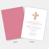 Elegant Pink Floral Cross Girl Confirmation Kaart