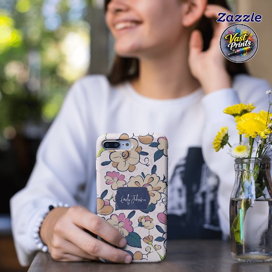 Elegant Pink Floral Custom Name Accent Case-Mate iPhone Case