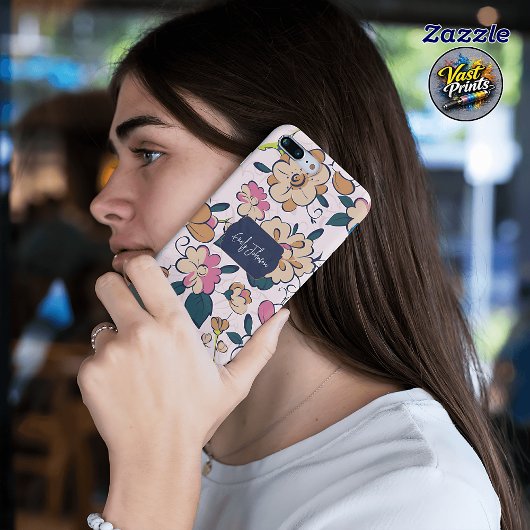 Elegant Pink Floral Custom Name Accent Case-Mate iPhone Case