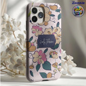 Elegant Pink Floral Custom Name Accent Case-Mate iPhone Case