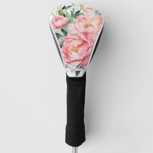 Elegant Pink Floral Custom Name Golfheadcover (Voorkant)