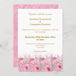 ELEGANT  PINK FLORAL DAMASK WEDING KAART