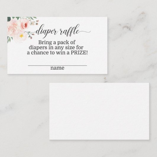 Elegant Pink Floral Diaper Raffle Kaart (Voorkant / Achterkant)