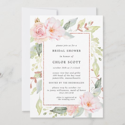 Elegant Pink Floral en Roos Gold Vrijgezellenfeest Kaart (Voorkant)