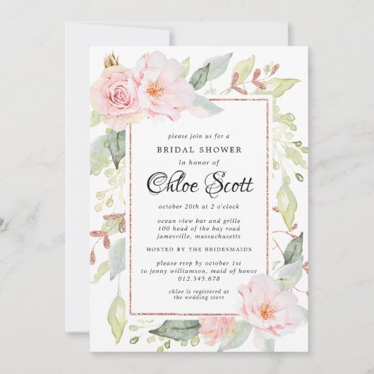 Elegant Pink Floral en Roos Gold Vrijgezellenfeest Kaart (Voorkant)