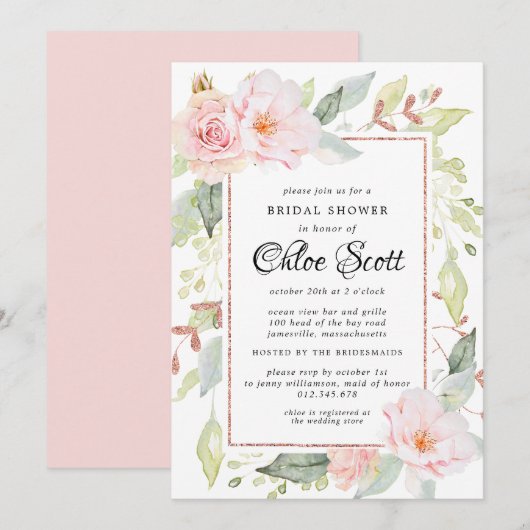 Elegant Pink Floral en Roos Gold Vrijgezellenfeest Kaart (Voorkant / Achterkant)