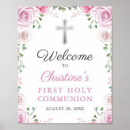 Elegant Pink Floral First Heilige Communauteit Wel Poster