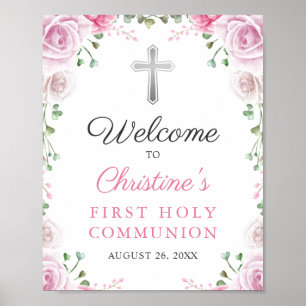 Elegant Pink Floral First Heilige Communauteit Wel Poster