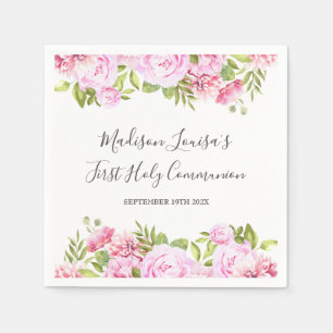 Elegant Pink Floral First Heilige Communie Servet