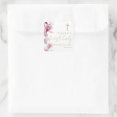 Elegant Pink Floral First Heilige Communie Vierkante Sticker (Tas)